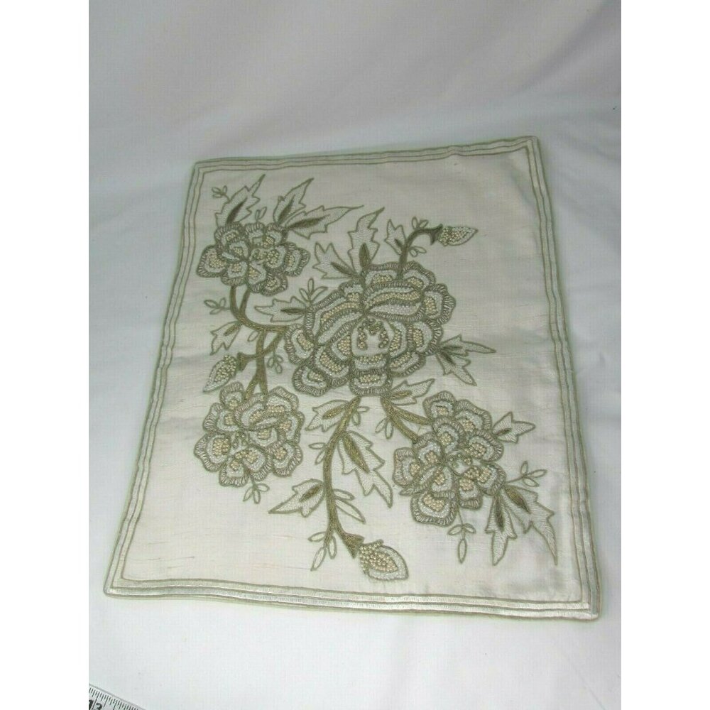 Vintage Beaded Pillow Cover Cream Ivory 14" 33529 Silk Shantung - Picture 2 of 3